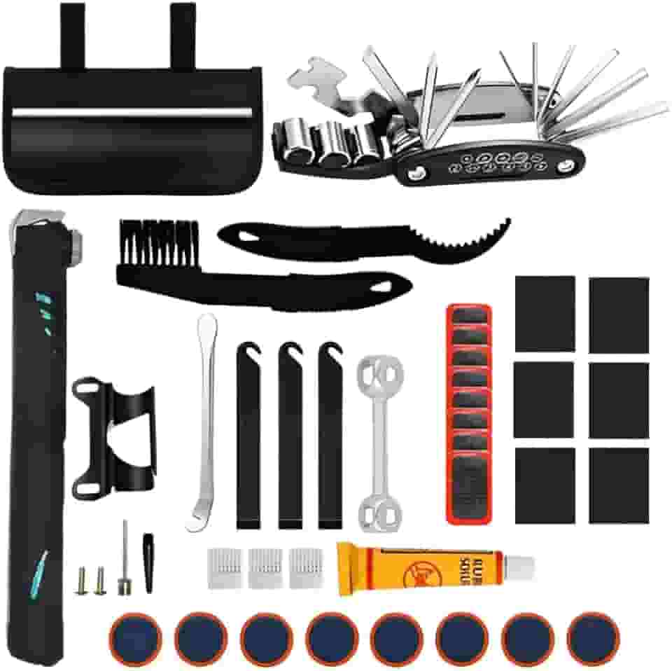Kit de Ferramentas para Reparo de Pneus de Bicicleta - Com Bomba, Bolsa e Acessórios Profissionais, Kit Completo 16 em 1 - Ideal para Ciclistas de Estrada, Uso Doméstico e Montanha