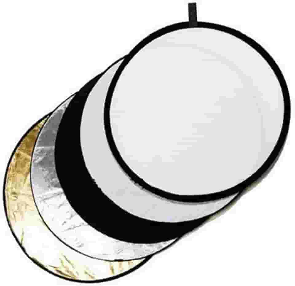 T-Photo refletor de luz 5 em 1 com 60cm, dobrável, com bolsa, translúcido, prata, ouro, branco e preto para iluminação de estúdio e iluminação externa