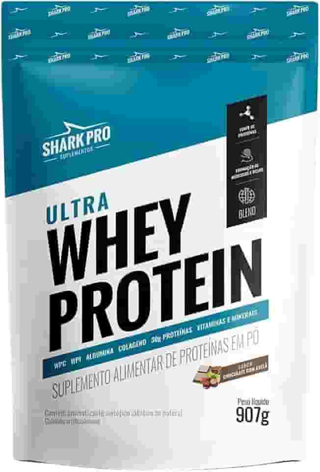 Shark Pro Ultra Whey Protein Sabor Chocolate com Avelã - 30g de Proteínas - Suplemento Alimentar de Proteínas em Pó - WPC e WPI - Fórmula com Colágeno e Albumina - 907g Pouch