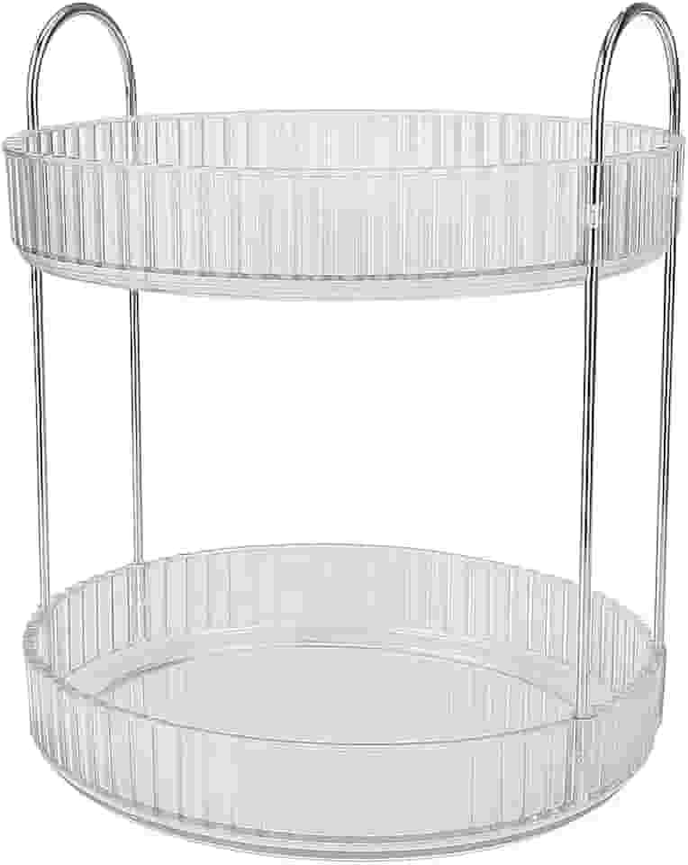 Organizador Giratório de Cosméticos, Design em Acrílico, Suporte para Produtos de Beleza Prateleira 2 Andares Rotativo de Penteadeira Banheiro Acrílico Porta Maquiagem (ORGANIZADOR GIRATORIO)