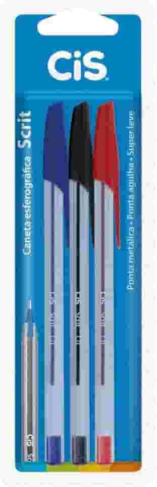 Caneta Esferográfica Scrit 0.7 mm, Azul/Preto/Vermelho, pacote de 3