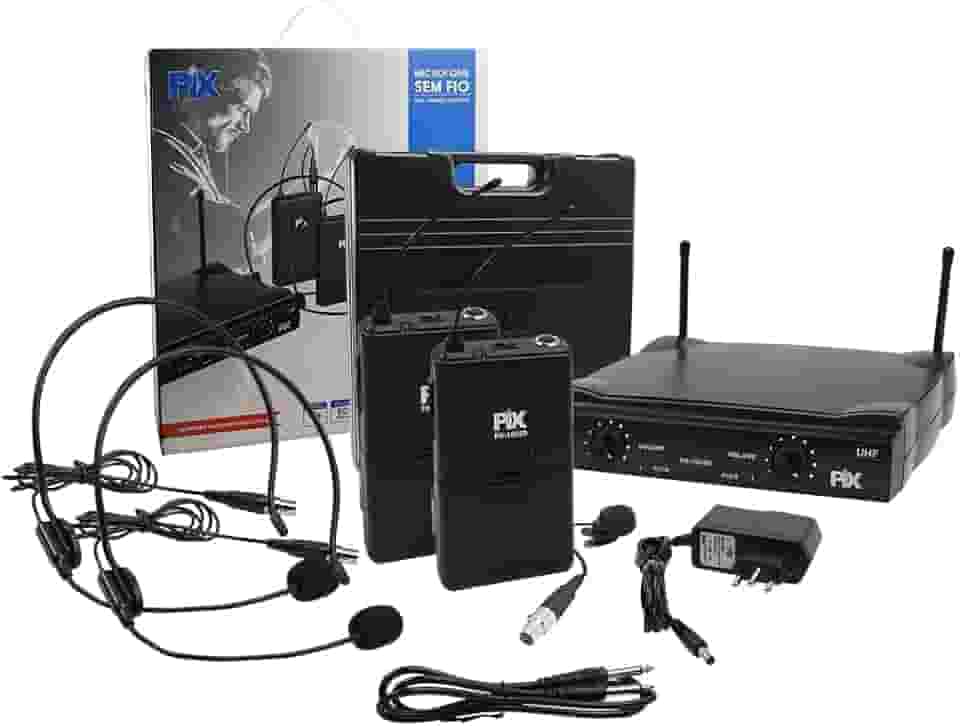 Microfone Sem Fio Com Receptor e 2 Microfones de Headset/Lapela 578,50 618,00 Mhz