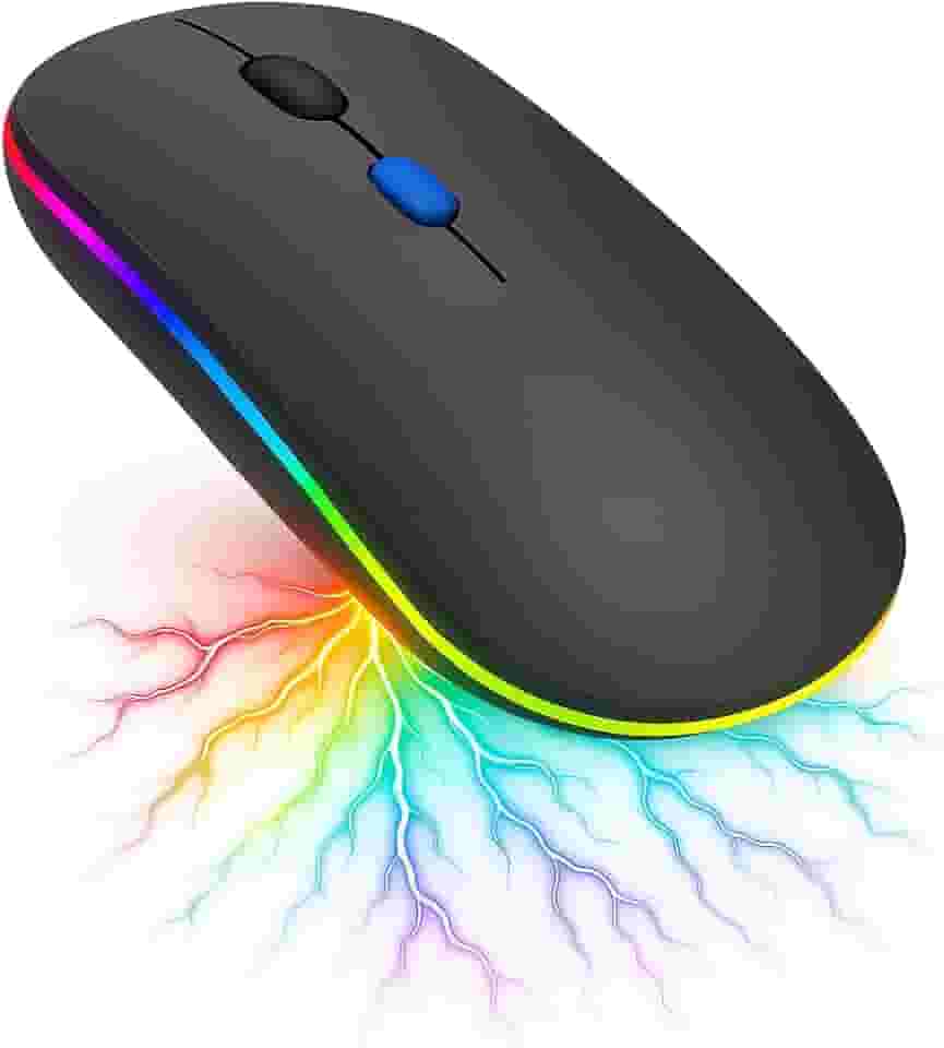 Mouse Sem Fio RGB Recarregável – Silencioso, Ergonômico, Dual Mode Bluetooth 5.0 + USB 2.4GHz e DPI Ajustável – Preto