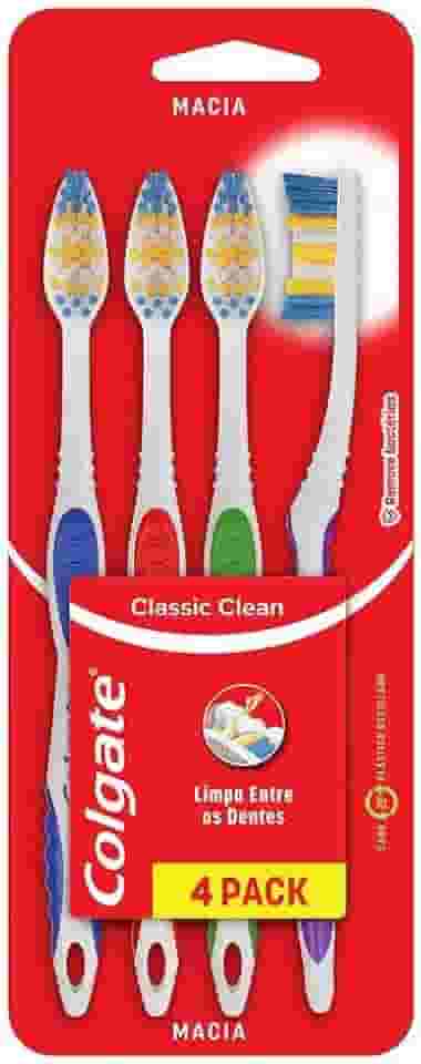 Escova de Dente Colgate Classic Clean Macia 4 unidades | Cores Sortidas