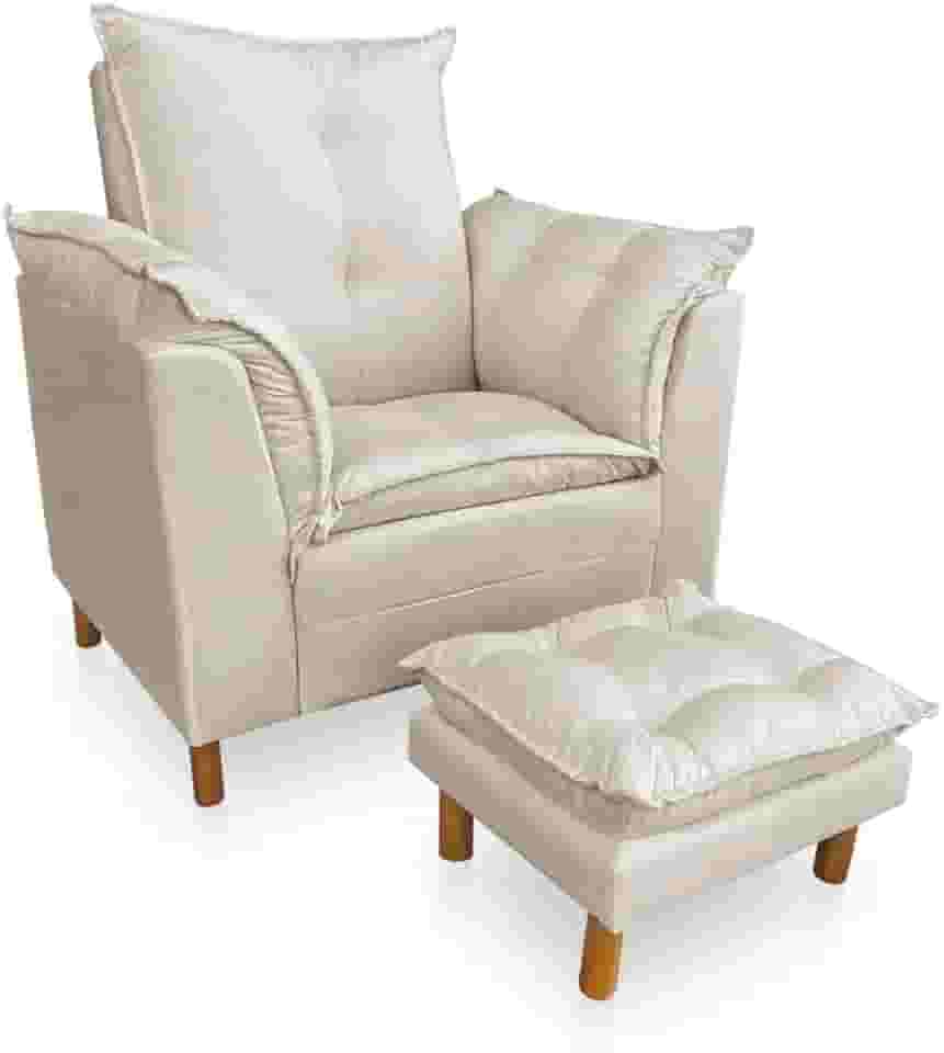 Poltrona de Amamentação com Puff Laura Suede Bege - Pallazio