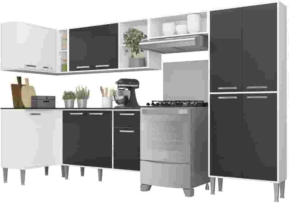 Armário de Cozinha Completa 6 peças Xangai Zouk Multimóveis Branco/preto