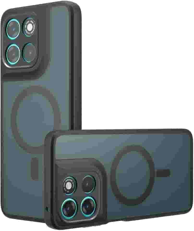 Capa magnética para Moto G67 Power 5G [compatível com acessórios Magsafe] Capa protetora à prova de choque traseira fosca translúcida, preta fosca