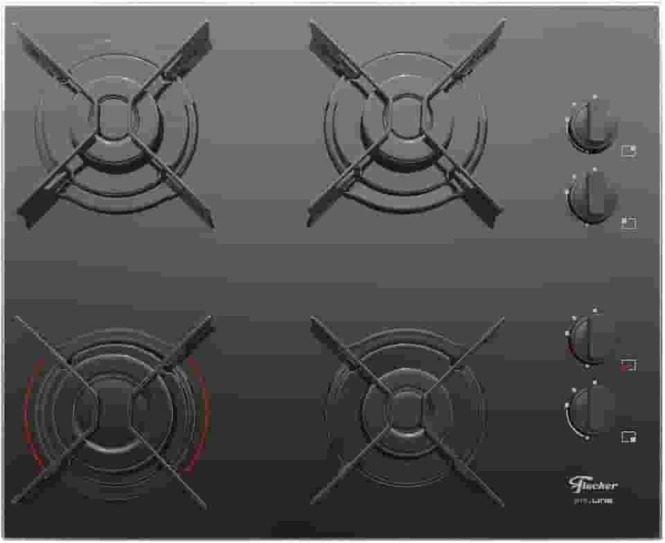 FISCHER COOKTOP À GÁS 4 BOCAS FIT LINE MESA VIDRO PRETO BIVOLT - 26342-57175