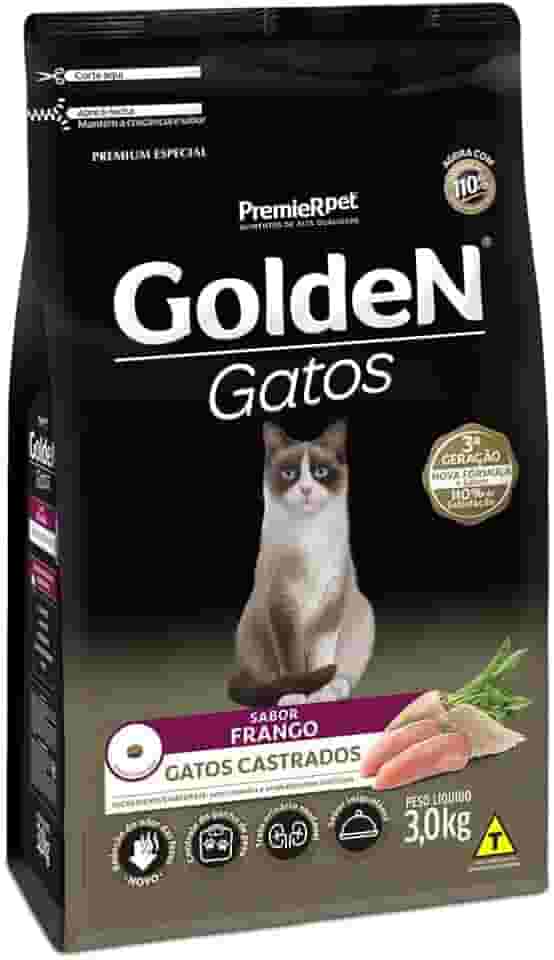 Ração Golden para Gatos Adultos Castrados Sabor Frango 3kg Premier Pet Raça Adulto,