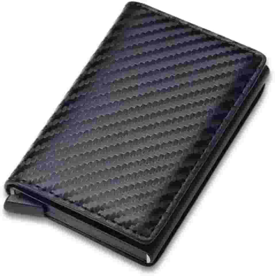 Carteira Porta Cartão RFID Antifurto com Ejeção Automática – Slim, Compacta e Elegante em Couro Sintético Premium (Preto)