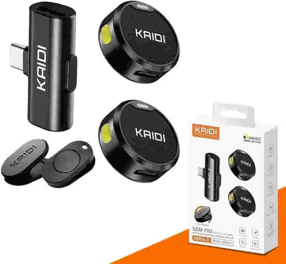 Microfone de Lapela Sem Fio Kit c/ 2 Un Dispositivos Android Conexao Tipo C E Para iPhone IOS com Conexão Tipo C, Ideal Para Podcast, YouTube, TikTok, Som Qualidade Profissional