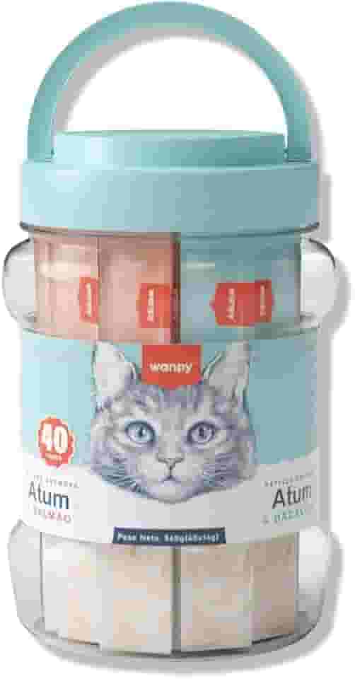 Wanpy/Truly Creamy Petisco Cremoso para Gatos, 40 Sachês, 560g, Atum e Salmão + Atum e Bacalhau