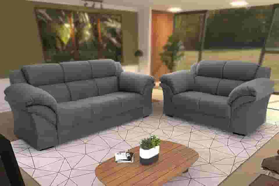 Conjunto Sofá Windsor Velut Cinza 3 e 2 Lugares 2.04m e 1.59m - King House