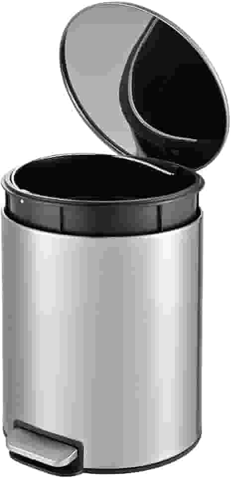 Powemaid Lixeira Inox redonda Slim com Pedal em inox para Cozinha Banheiro Apartamento -3 Litros - Prata
