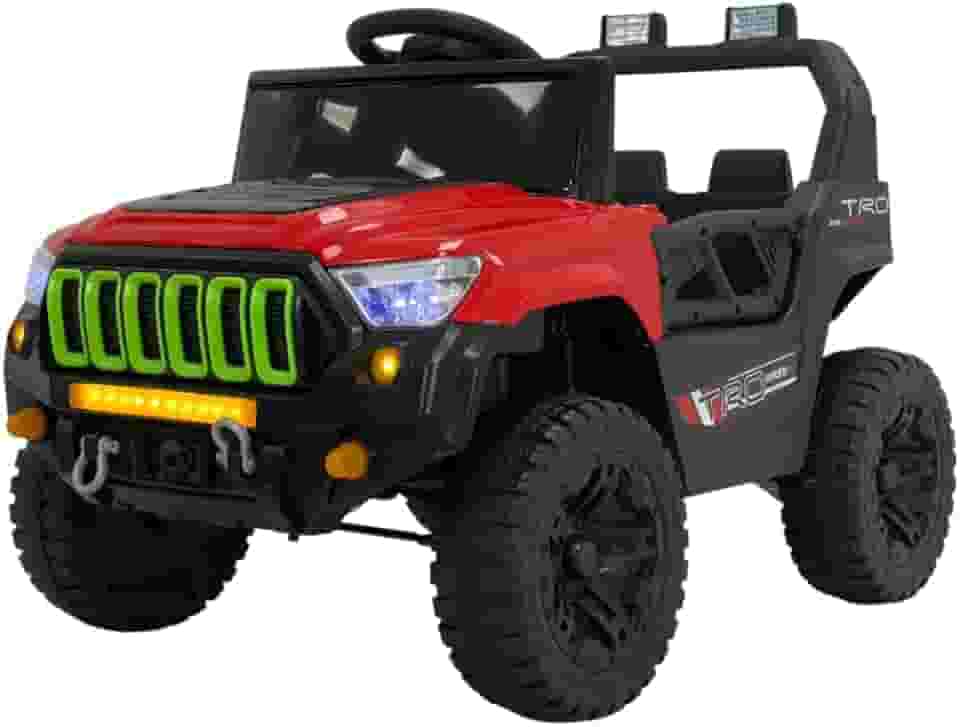 Bang Toys - Jipe Elétrico Infantil Titan XR 12V - com Portas que Abrem, Luzes de LED, Sons, Entrada USB/MP3, Controle Remoto - Suporta até 30kg - Cor Vermelho