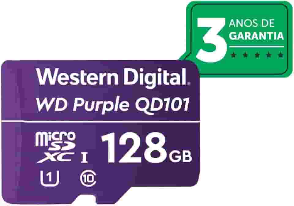 Cartão de Memória Com 3 anos de Garantia Micro SD 128GB WD Purple Intelbras