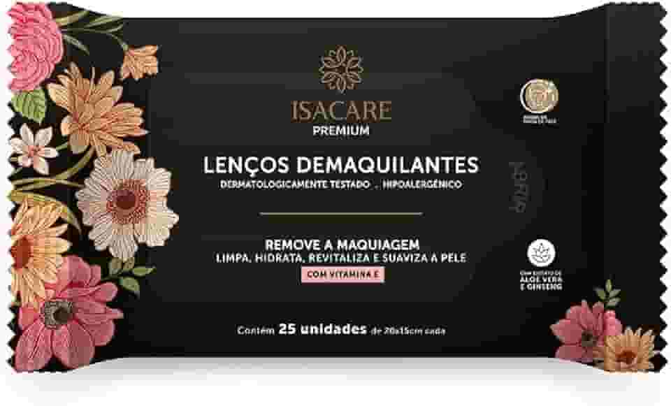 Lenços Demaquilantes Premium, Isacare, 20 Unidades