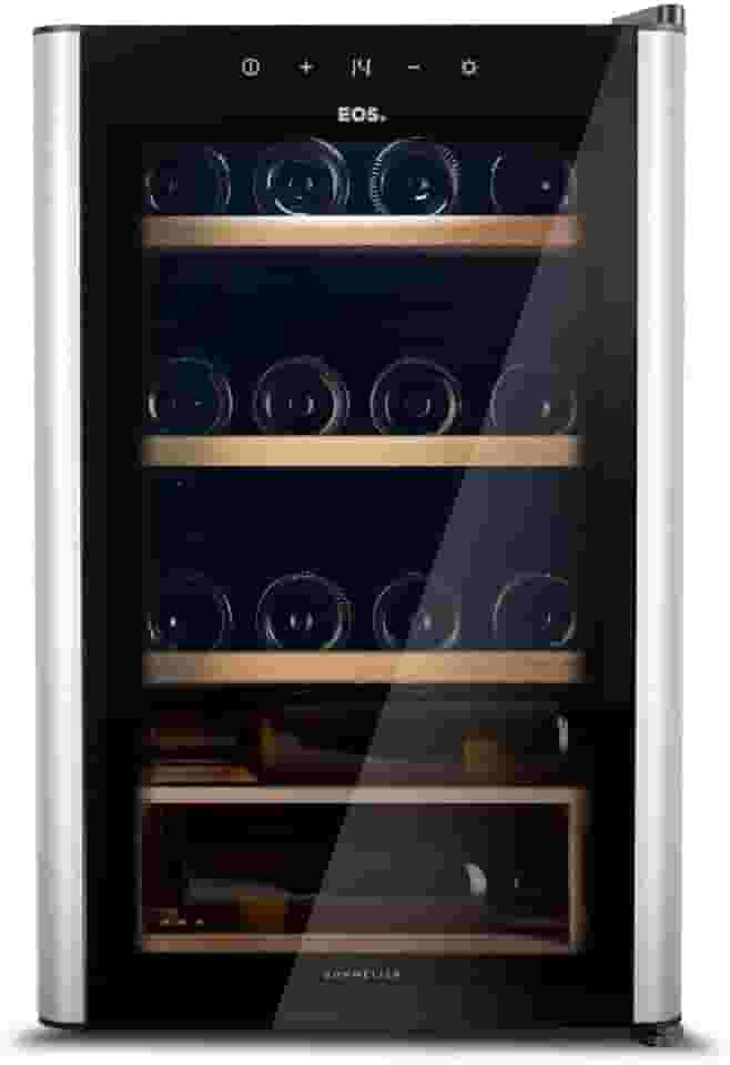 Adega Climatizada 22 Garrafas Eos Premium com Porta de Vidro e Inox Prateleira de Madeira com Compressor Eac24im 220v