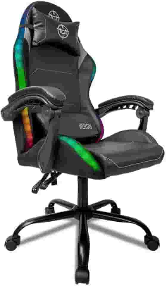 Cadeira Gamer TGT HR RGB | Reclinável 135° | Couro PU | LED RGB | Almofadas Lombar e Pescoço | Preto | TGT-HR-RGB01