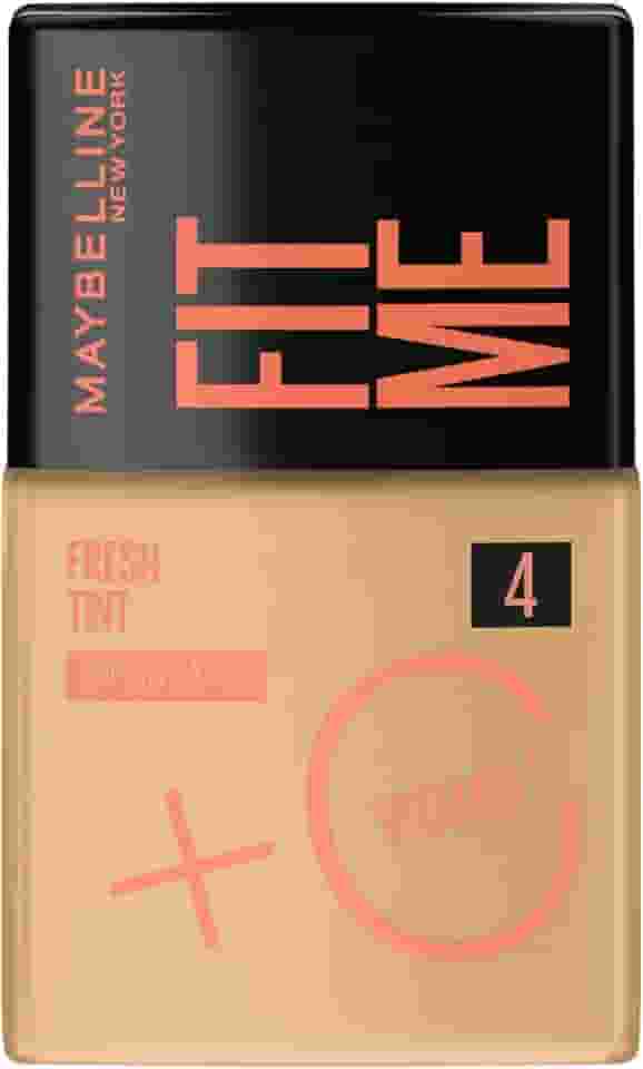 Maybelline NY Fit Me Fresh Tint Base Líquida, Proporciona Efeito Glow Natural, Controla a Oleosidade e Uniformiza a Pele com Vitamina C e FPS 50, Cor 04, 30ml
