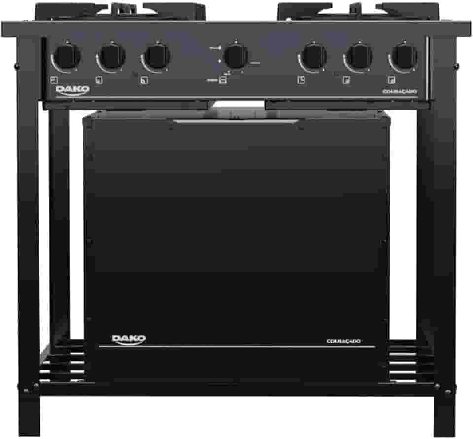 Fogão Industrial 4 Bocas Preto com Forno e Tripla Chama Dako Couraçado