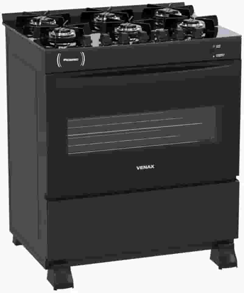 FOGAO A GAS PICASSO VITREO 6 Q PRETO FOSCO GAS GLP