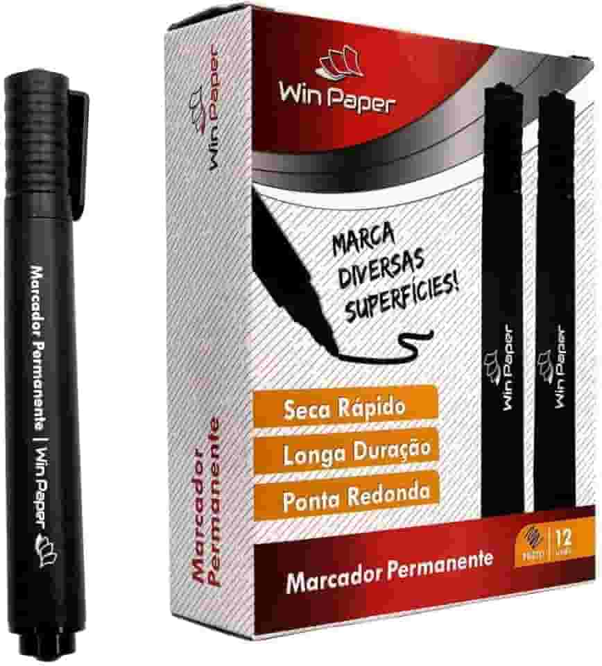 Caneta Marcador Permanente Papel, Cartolina, Plastico, Retroprojetor com 12 Unidades (Preto)