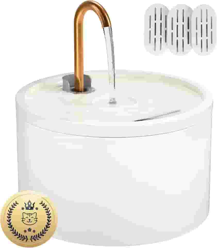 MISFANS Bebedouro De Cerâmica Para Gatos, 2,1 L/71 Oz, Automático Interno Com Bomba Ultrassilenciosa, Filtro E Esponja (Branco)