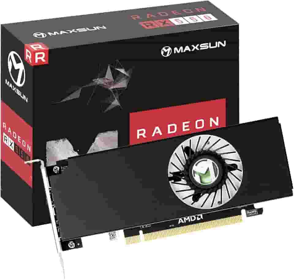 MAXSUN Placa gráfica de vídeo AMD Radeon RX 550 4 GB de perfil baixo para computador de jogos, PC, GPU GDDR5 ITX SFF HDPC 128-Bit DirectX 12 PCI Express X16 3.0, HDMI, DisplayPort