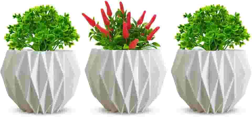Kit 3 Vasos Decorativos Origami para plantas suculentas - Enfeite Sala Rack Quarto (Branco)