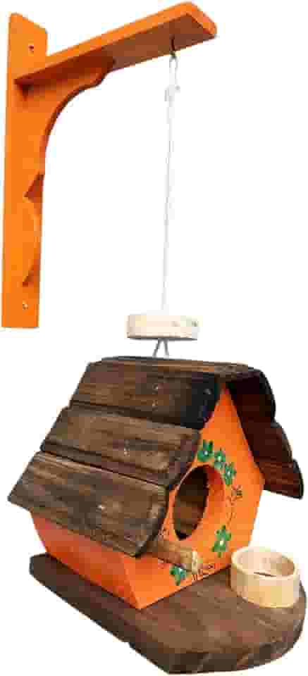 Casa de Pássaros Rústica em Madeira com Suporte, Vermelha, 18x14x19 cm, para Pássaros Silvestres