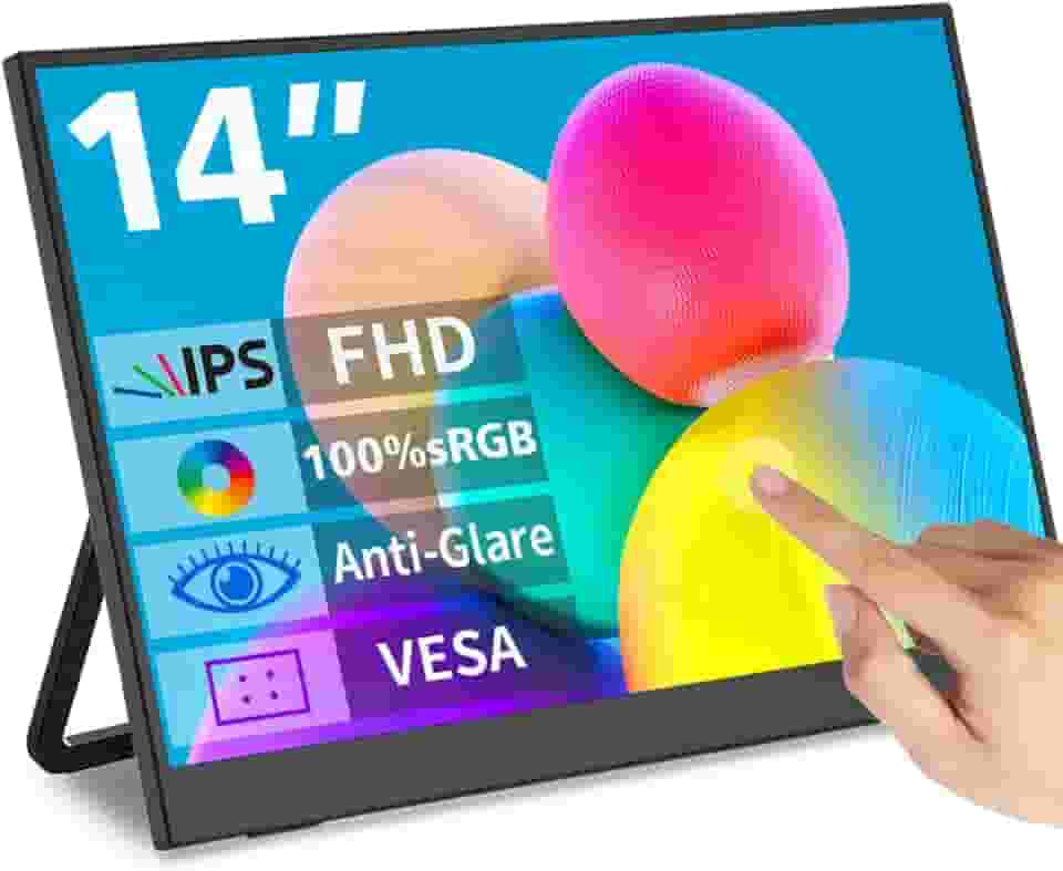 Magedok Monitor portátil com tela sensível ao toque de 14 polegadas, IPS 1080p 100% sRGB, antirreflexo, tela portátil USB C Mini HDMI para laptop, Mac, PC, console de jogos