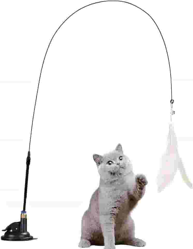 Varinha Interativa Para Gatos Com Penas, Sino e Ventosa Brinquedo De Estímulo E Caça Para Filhotes E Gatos Adultos (SORTIDO)