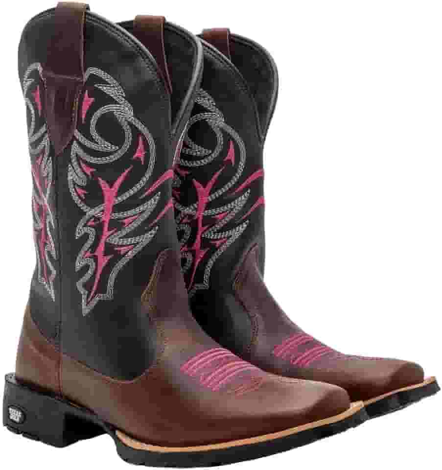 Bota Texana Feminina Couro Country Bico Quadrado Café Delegada