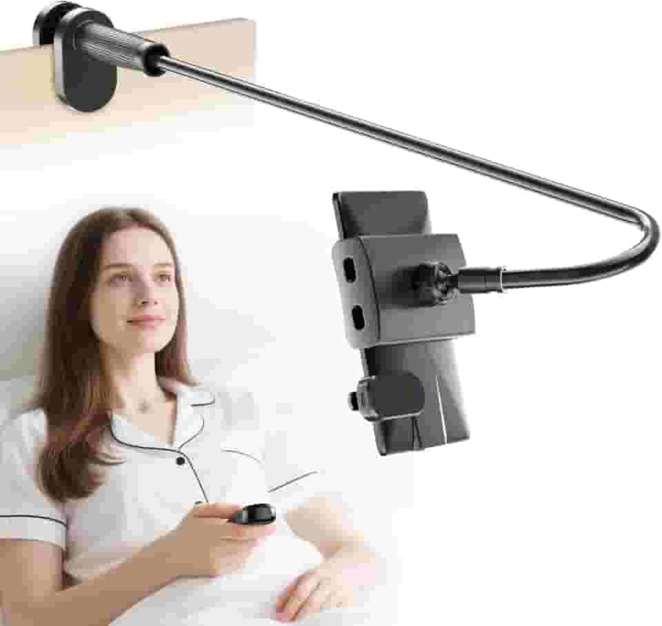 Suporte de tablet pescoço de ganso para leitura Kindle na cama com controle remoto de virar páginas, suporte de braço preguiçoso de cabeceira com mãos livres para acessórios Kindle, presentes