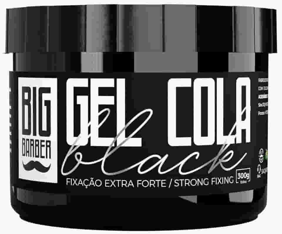 Gel Cola Black Big Barber 300g - Pigmentado Preto, Fixação Extra Forte, Cobre Cabelos Brancos, Modelador Masculino
