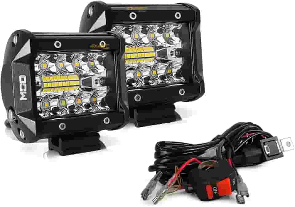 Farol Milha LED Auxiliar Mod LEDs 60W Lente 8D 6500K Foco Spot e Flood 9,5cm Par com Chicote Moto