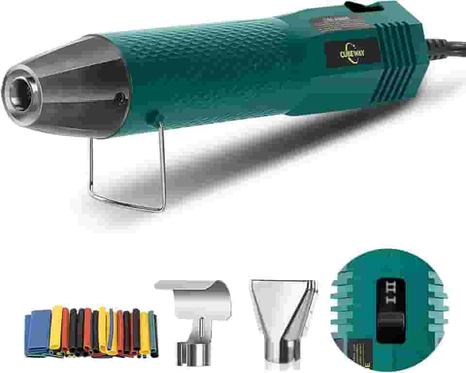 Pistola térmica de 350 W com temperatura dupla de 200 °C e 350 °C e 2 bocais, pistola de ar quente de calor rápido com proteção contra sobrecarga, cabo longo de 1,8 m para artesanato, tubos retráteis