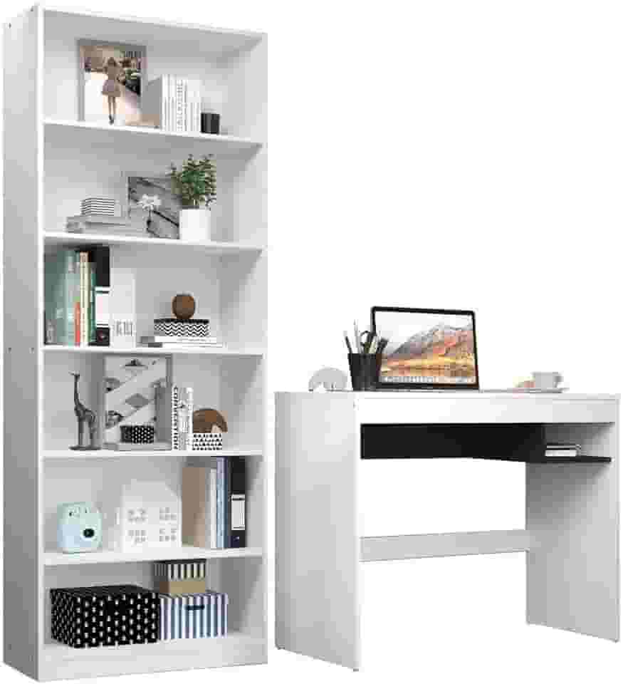 Escrivaninha Madesa Rubi + Estante Livreiro 6908 - Branco