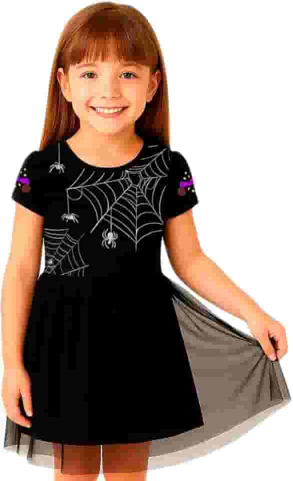 Vestido Infantil Temático Halloween Fantasia Teia de Aranha