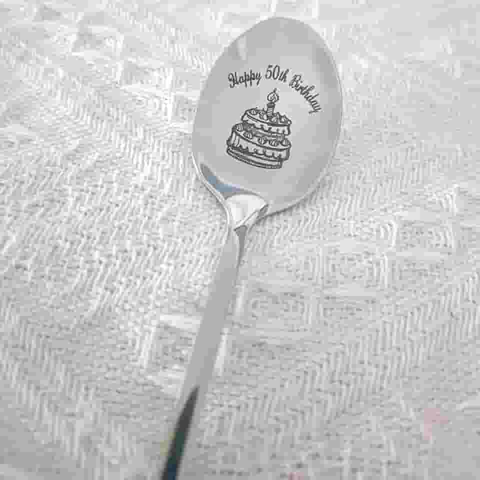 Colher de presente de aniversário de 50 anos para mulheres e homens, presente de feliz aniversário de 50 anos, presente para papai, irmã, 50 anos, presente de aniversário para avó, colher de sobremesa