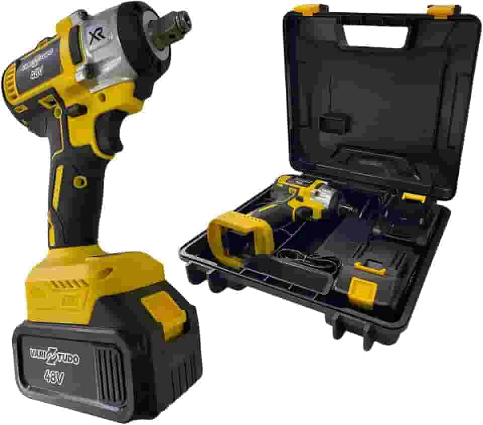 Chave De Impacto Profissional Led 2 Baterias 48v Com Maleta + 10 Acessórios 360nm 2300rpm Cor Amarela