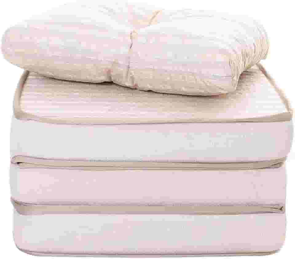 Puff Multiuso 3 em 1 Solteiro Jacquard Bege + Travesseiro