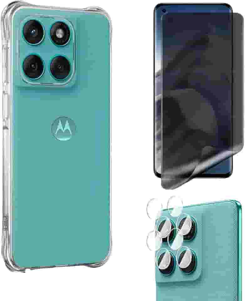 FIT IT Capa Capinha Anti Impactos para Motorola Edge 60 + Película Hidrogel Privacidade + Películas Lente Câmera Transparente (Motorola 60 Edge Fusion)