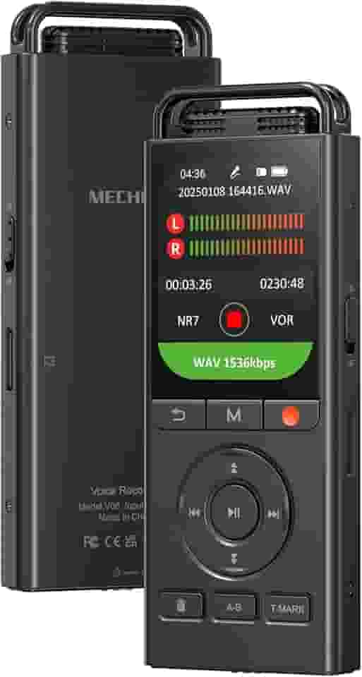 Gravador de voz digital de 144 GB com reprodução: gravador ativado por voz para palestras reuniões entrevistas - Dispositivo de gravação de ditafone MECHEN 3072Kbps, gravador portátil mini, gravador
