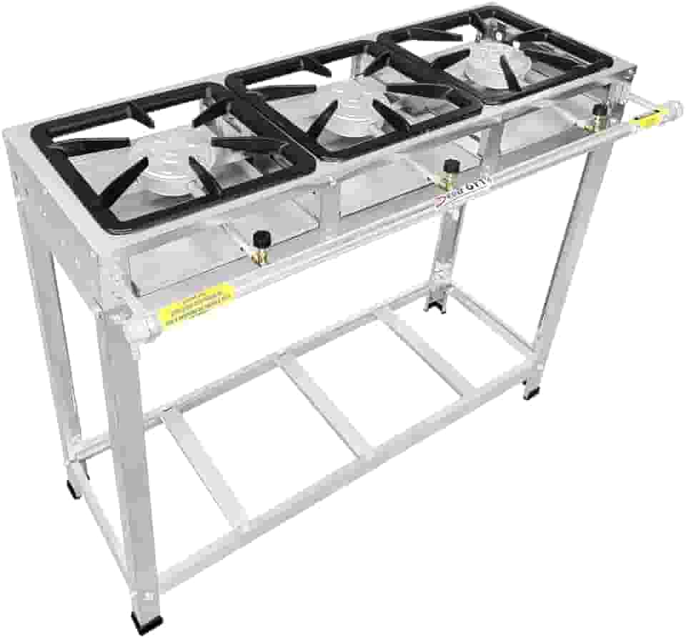 Fogão Industrial 3 Bocas, Alta Pressão, Inox, Queimadores Caulim 125mm