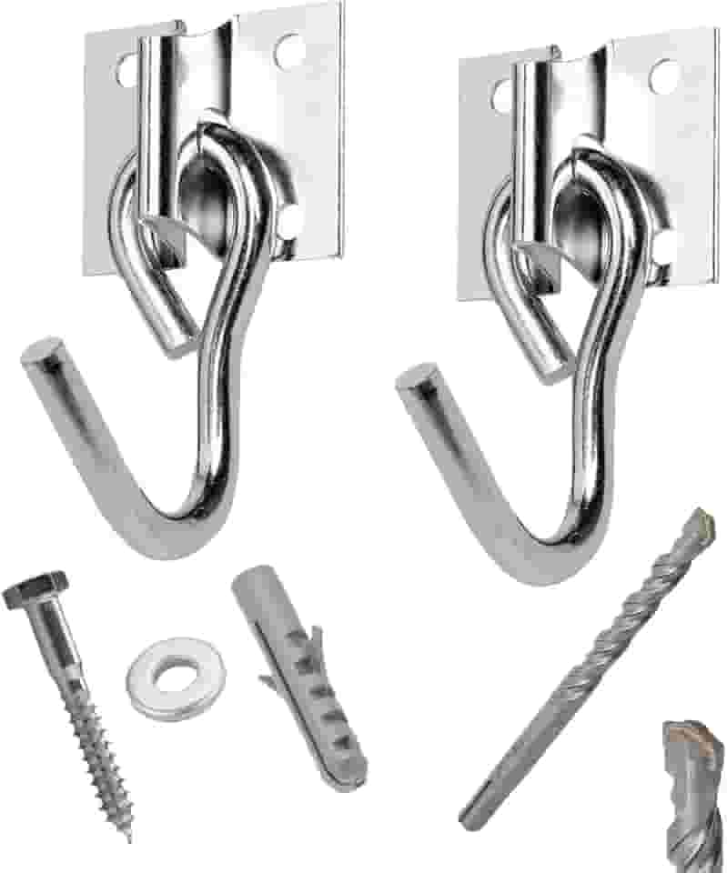 Kit Par Gancho De Rede Aço Reforçado C/ Parafusos E Buchas + Broca