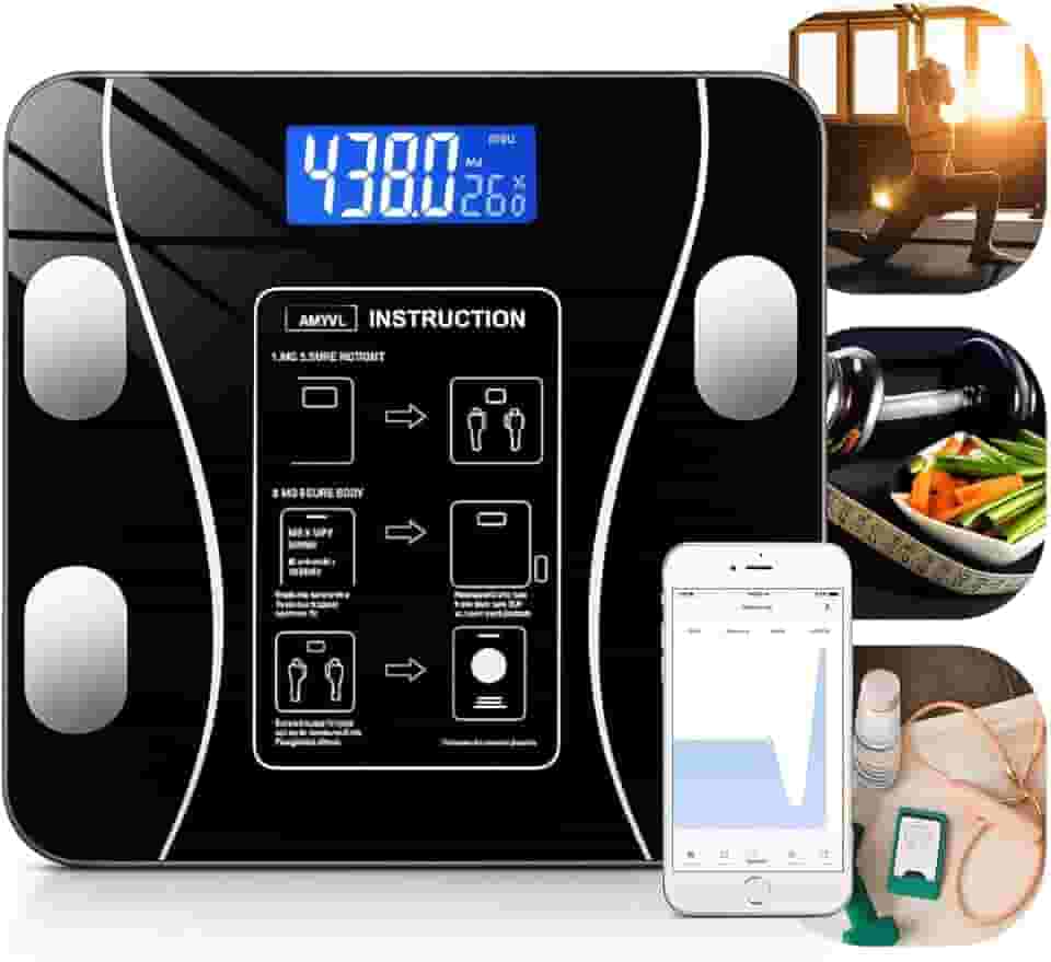 Balança Digital Bioimpedância Bluetooth Aparelho Alta Precisão Capacidade IMC Gordura Agua Corporal Massa Muscular Massa Óssea Taxa Metabólica BMR Vidro Temperado LED App Para Android IOS Premium