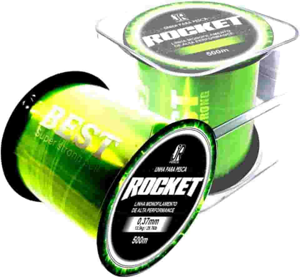 JR Pesca Linha Monofilamento Rocket 500m Verde 0,37mm 13,5kg com Box Transparente Pesca Esportiva