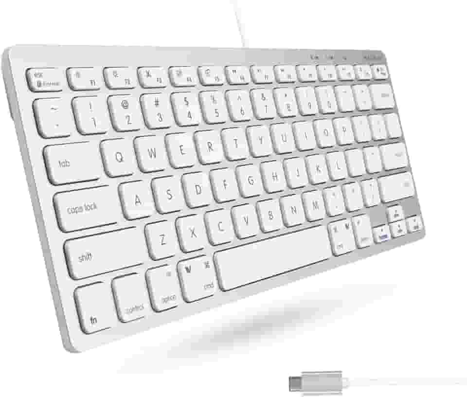 Teclado Macally USB C, Pequeno, Compacto, Com Fio. Plug & Play, para Mac Mini, MacBook Pro/Air, iMac, iPad, Windows, Chromebook, Prata